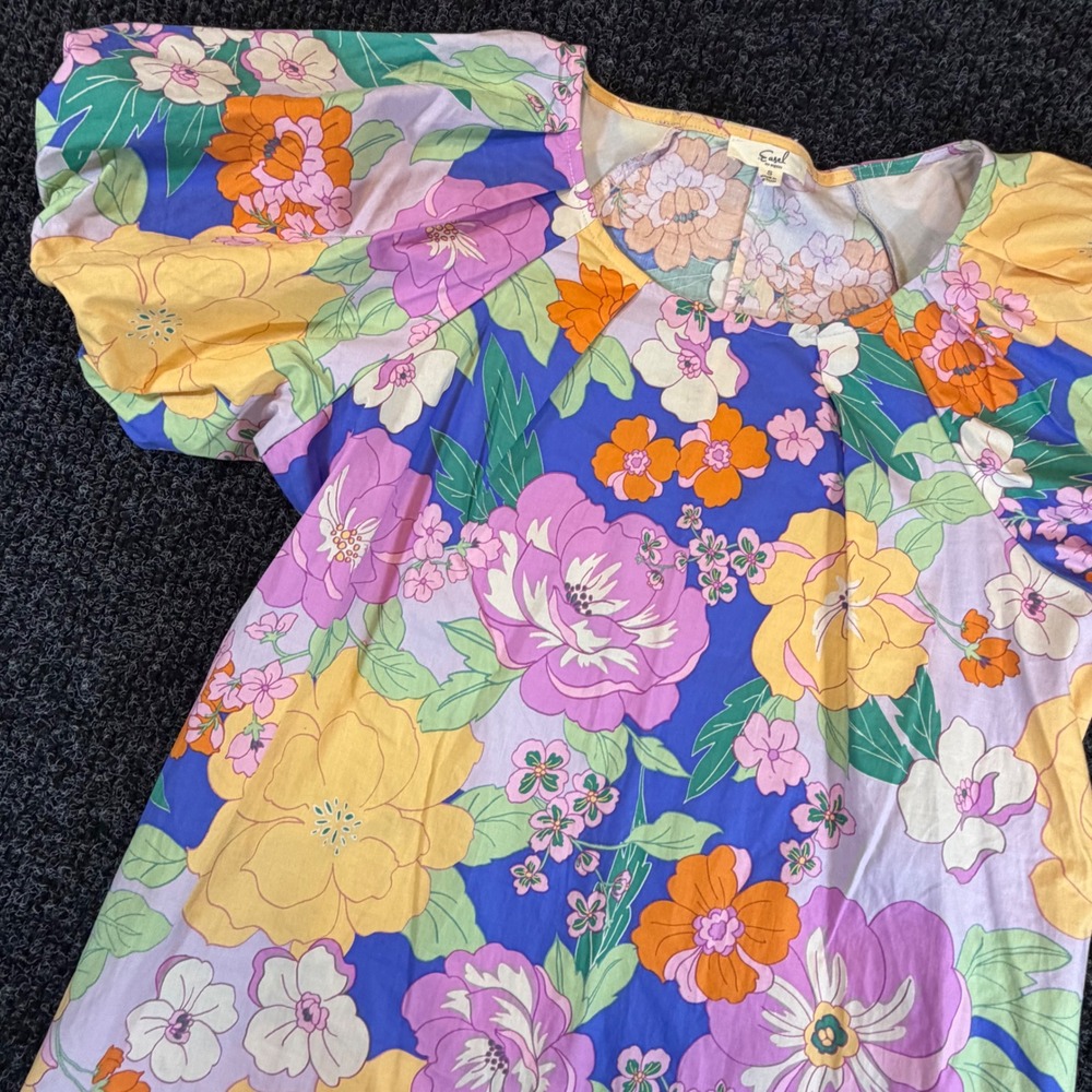 Easel Los Angeles Floral Puff‎ Sleeve Mini Dress Multi Color ED70305 Womens S